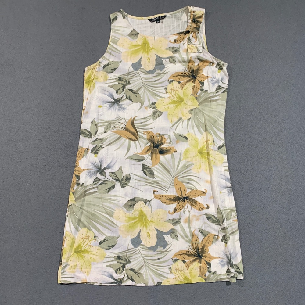 Charlie B Womens Tropical Floral Linen Blend Sleeveless Mini Dress Beach Size‎ M